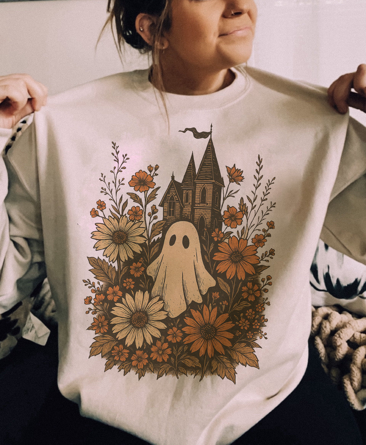 Vintage Floral Haunted House Ghost