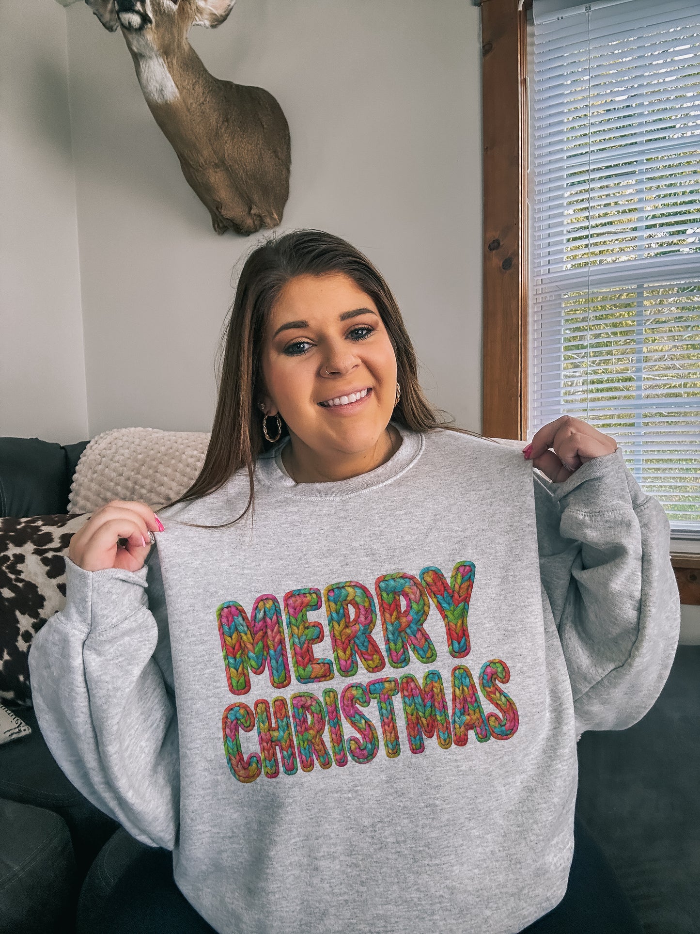 Merry Christmas Faux Crochet Multicolor Yarn Stitch