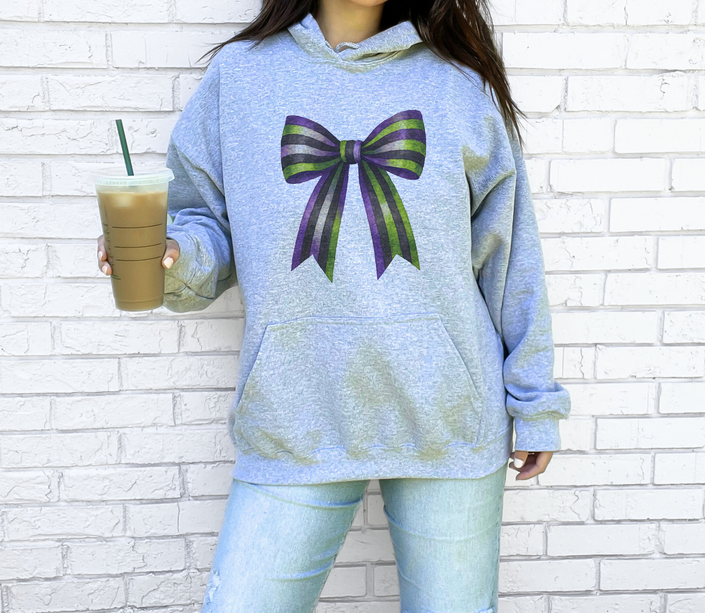 Green Purple Striped Bow