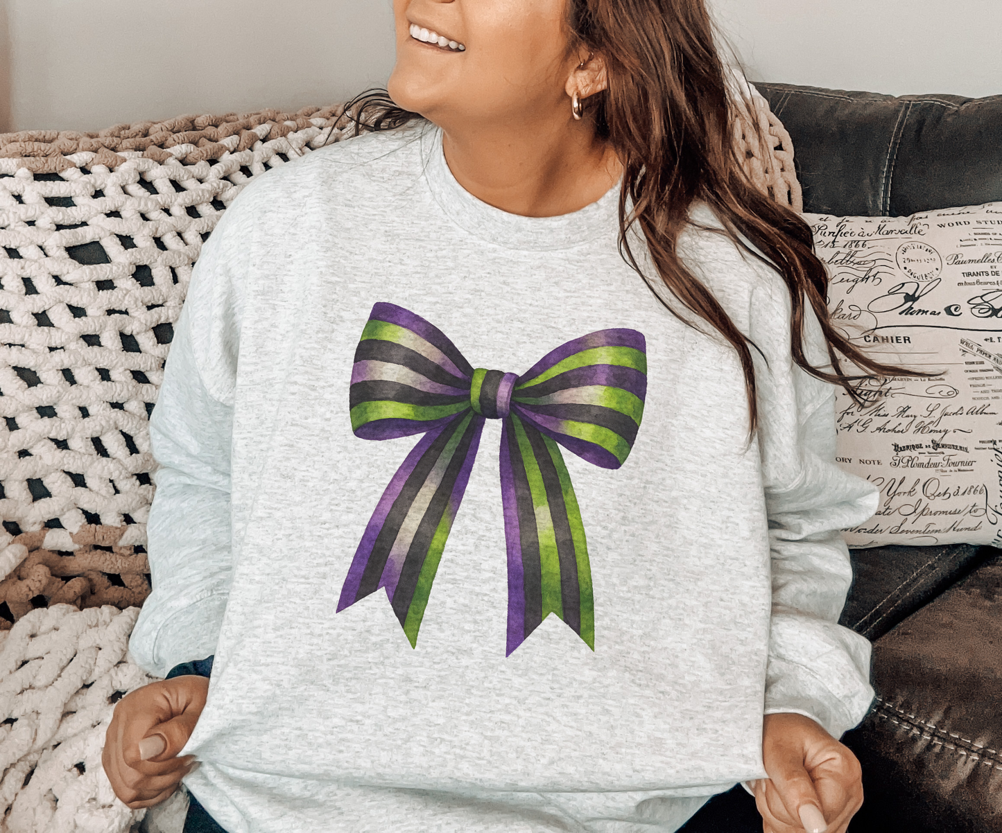 Green Purple Striped Bow