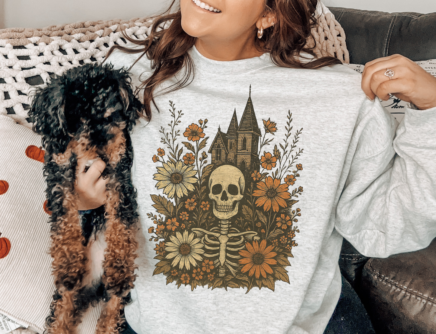 Vintage Floral Haunted House Skeleton