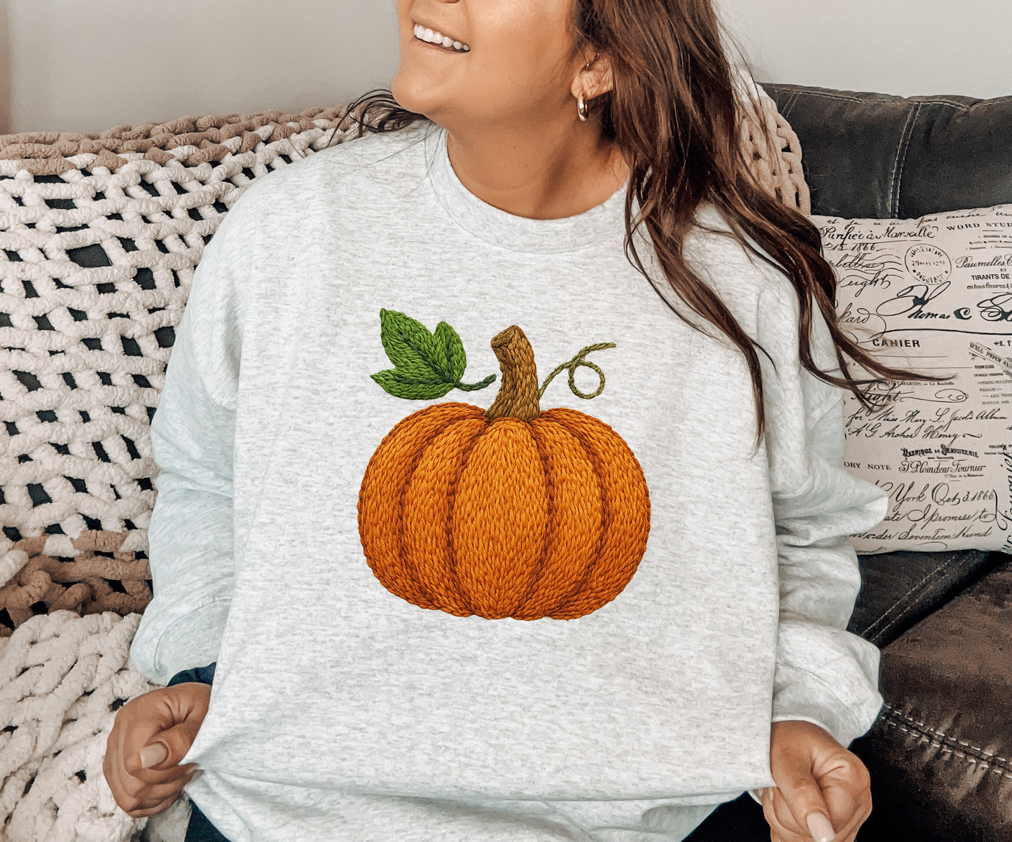Stitched Pumpkin Faux Embroidery