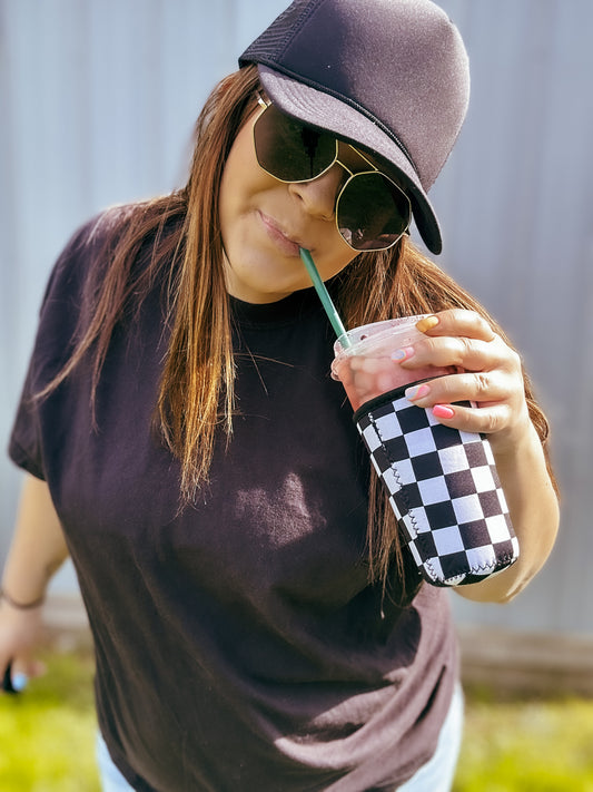 Black and White Checker Iced Coffee Coozie (20-24oz)