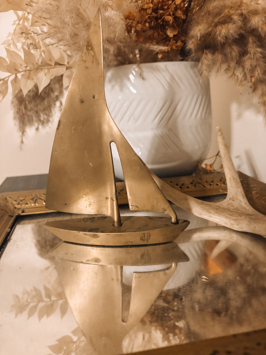 Vintage Brass Sailboat Figurine