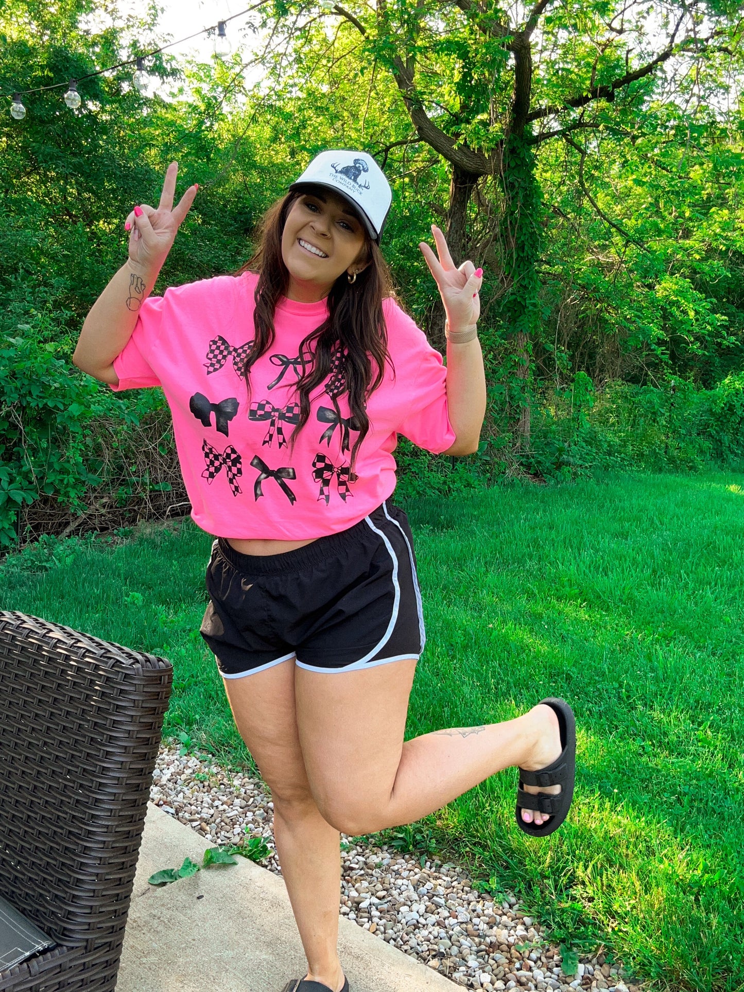 Black Coquette Neon Pink Tee