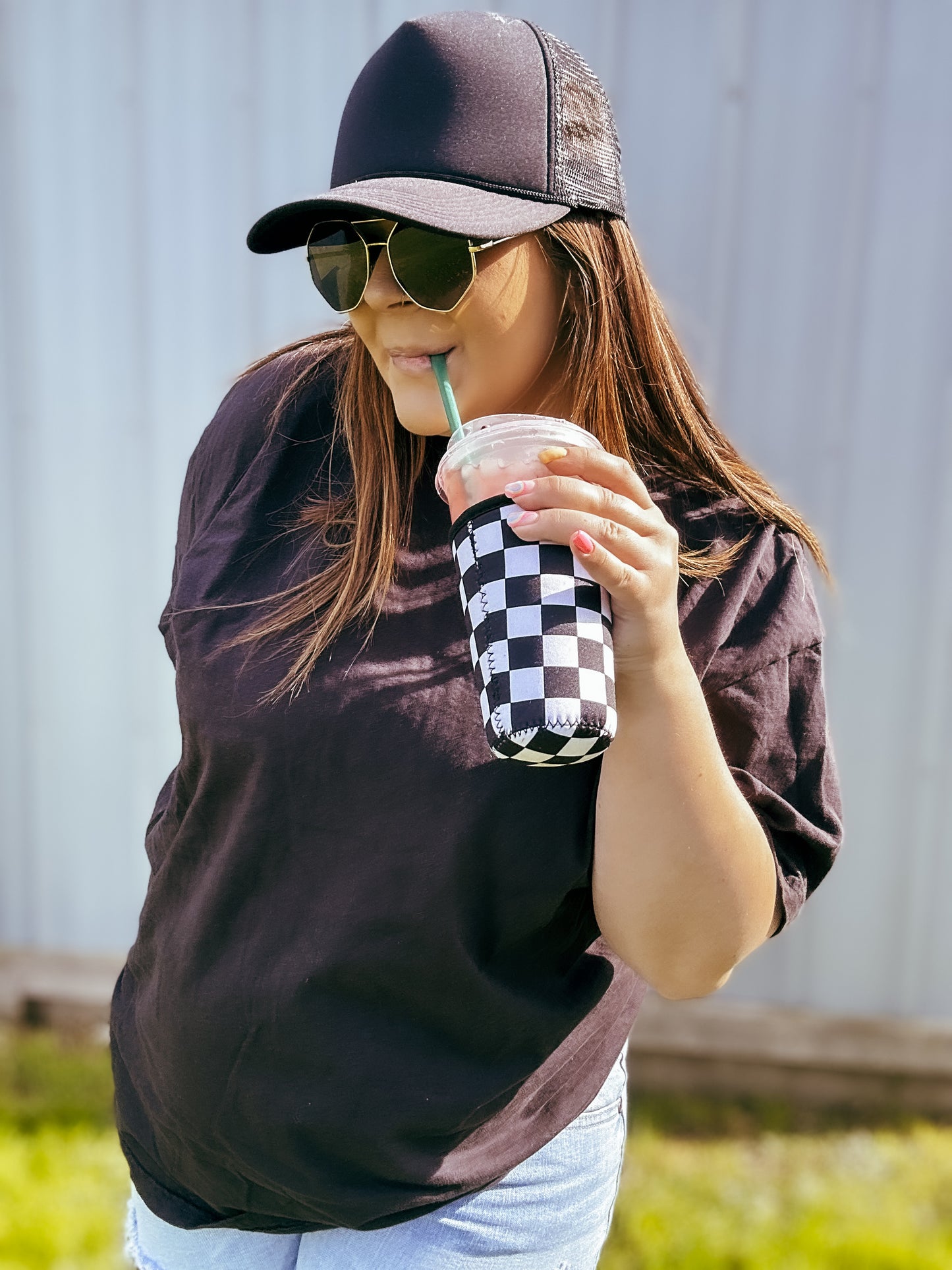 Black and White Checker Iced Coffee Coozie (20-24oz)
