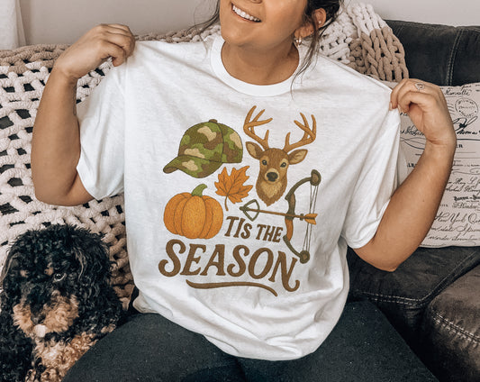 Tis The Season Deer Hunting Faux Embroidery