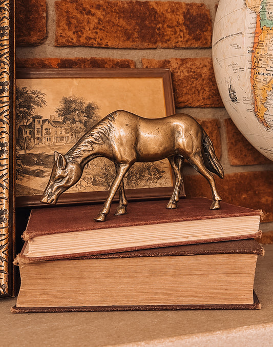 Vintage Brass Grazing Horse Figurine