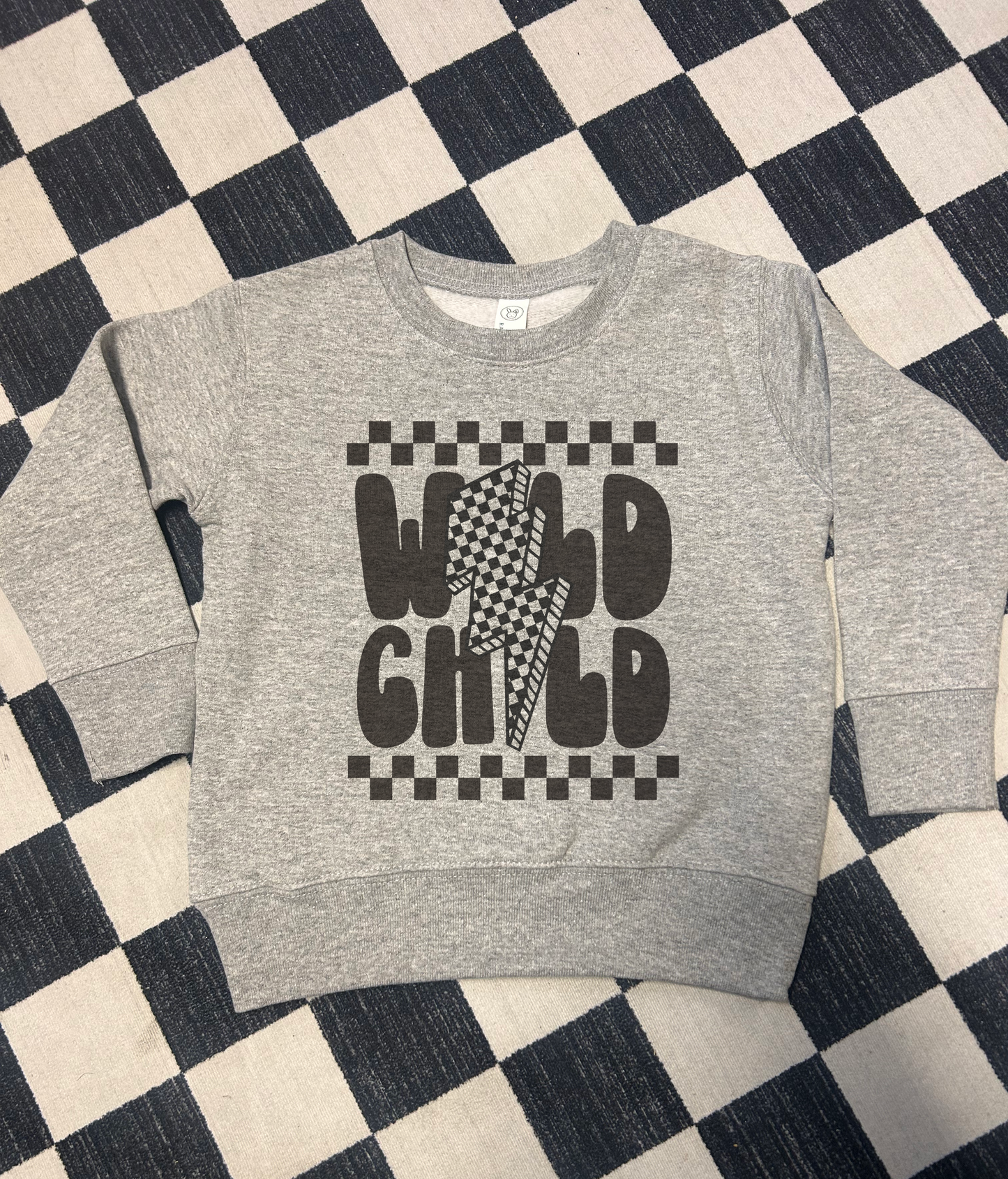 Wild Child Checkered Toddler Crewneck