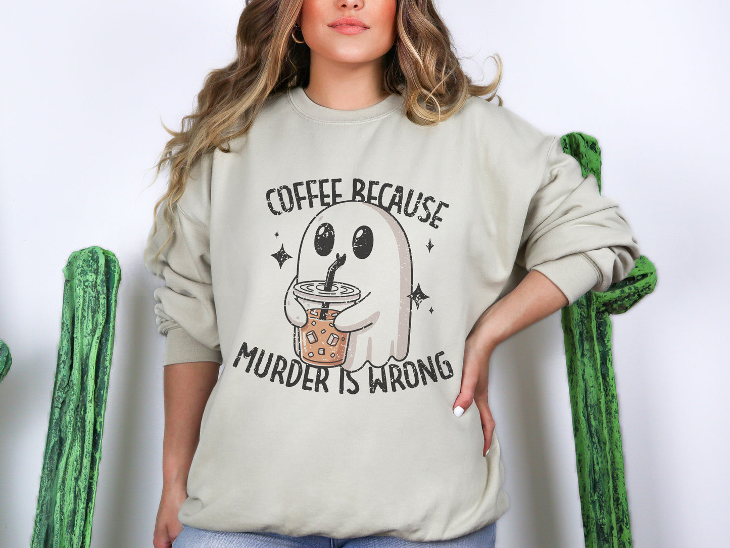 Coffee Because Murder Is Wrong Crewneck Sweatshirt