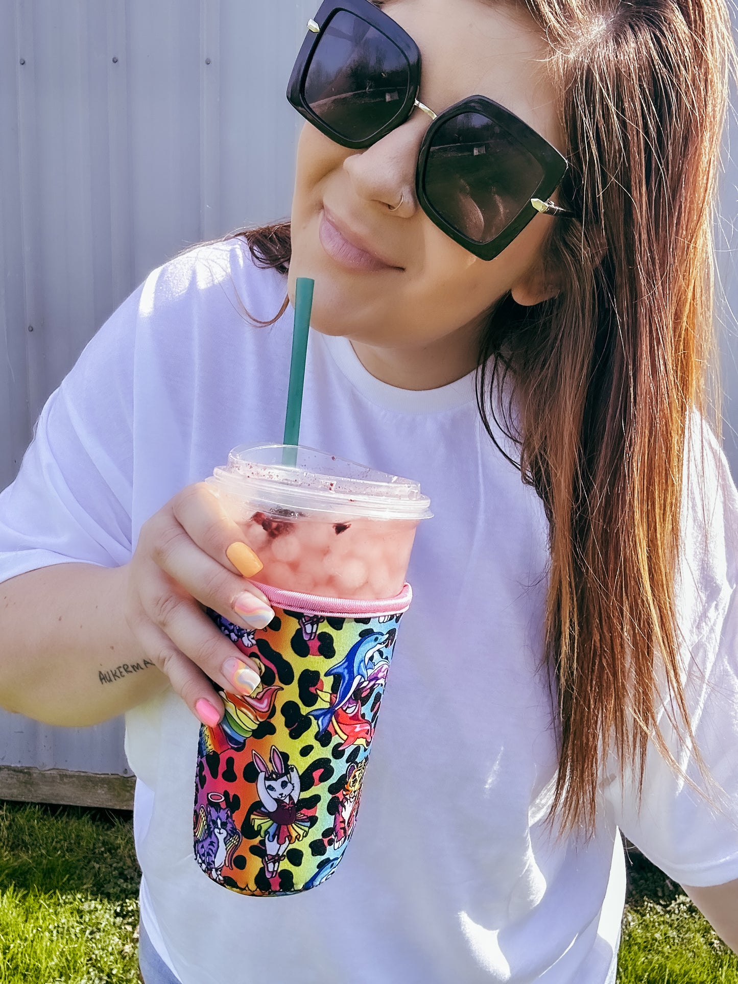 90s Rainbow Leopard Iced Coffee Coozie (20-24oz)