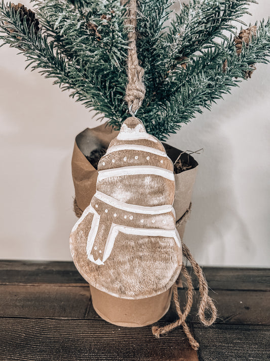 Hand Carved Snowman Ornament