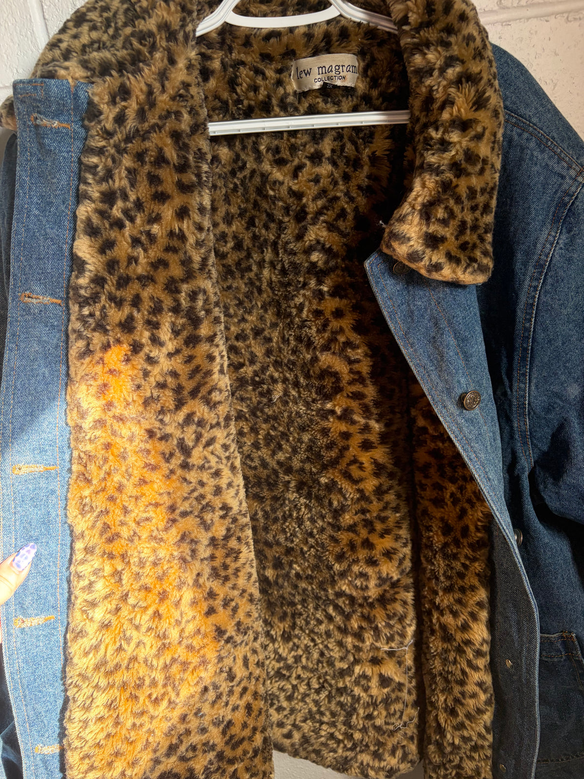 Vintage Lew Magram Leopard Lined Denim Jacket | 2X