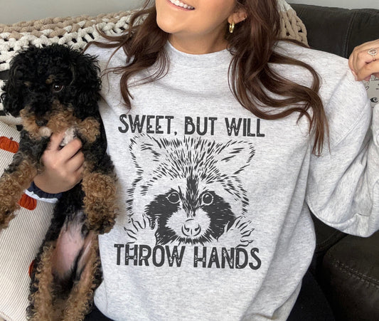 Raccoon Throw Hands Crewneck Sweatshirt