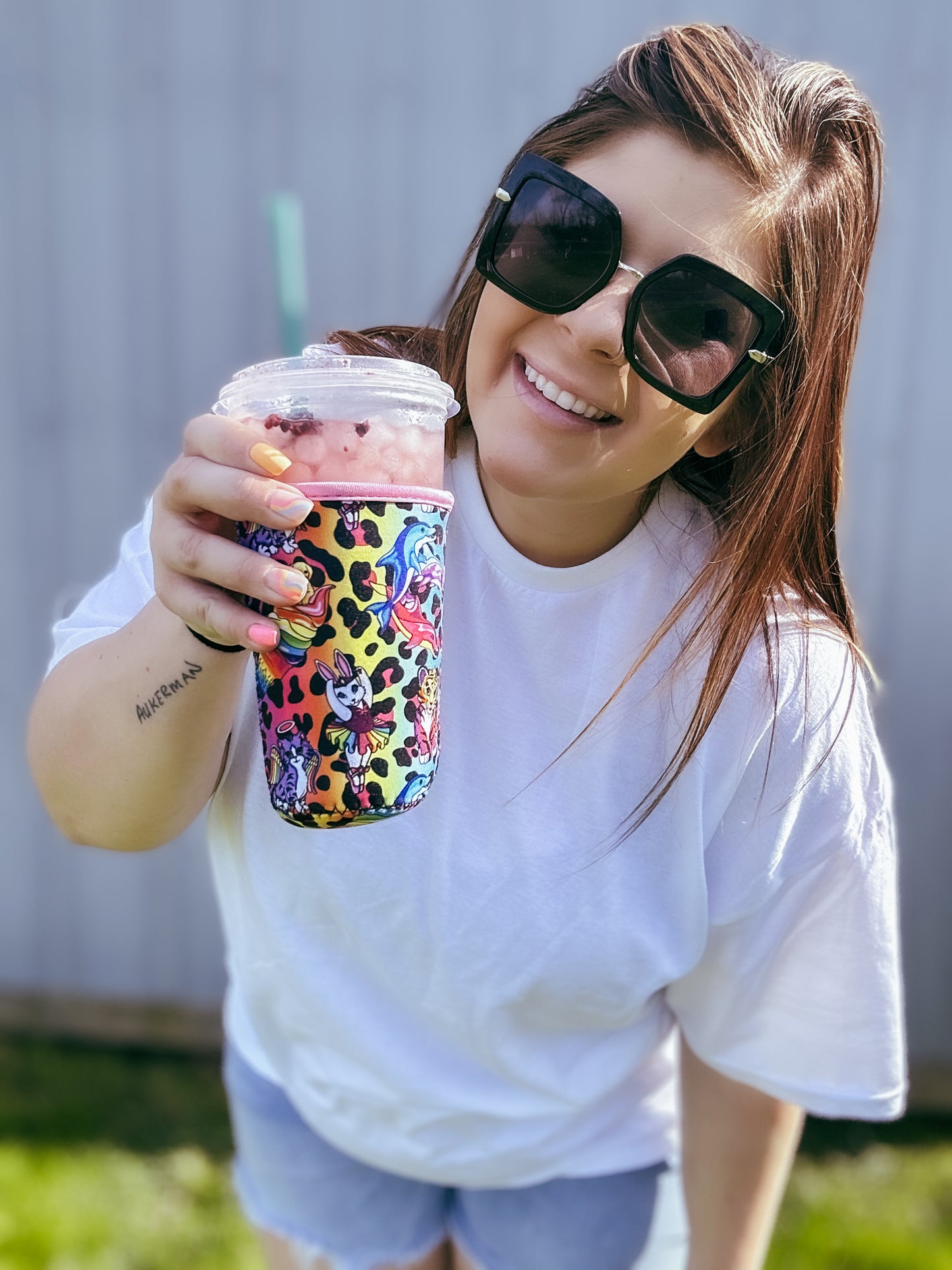 90s Rainbow Leopard Iced Coffee Coozie (20-24oz)