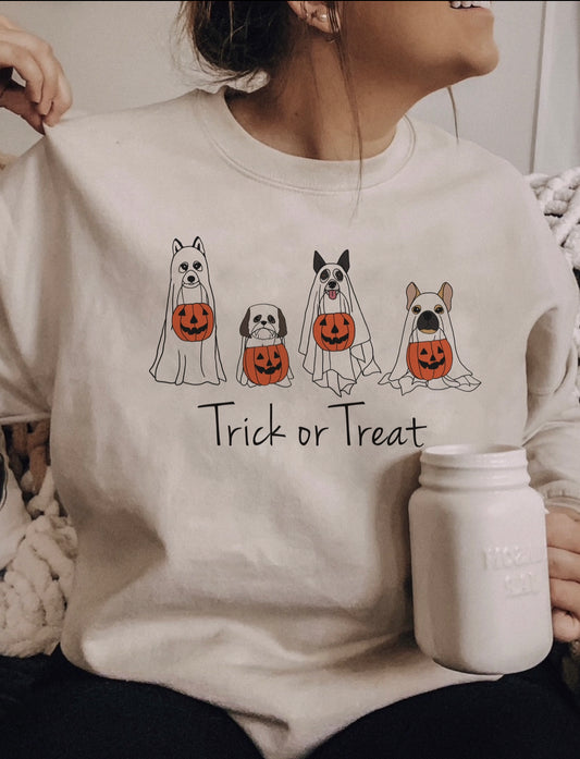 Trick Or Treat Ghost Dogs Crewneck Sweatshirt