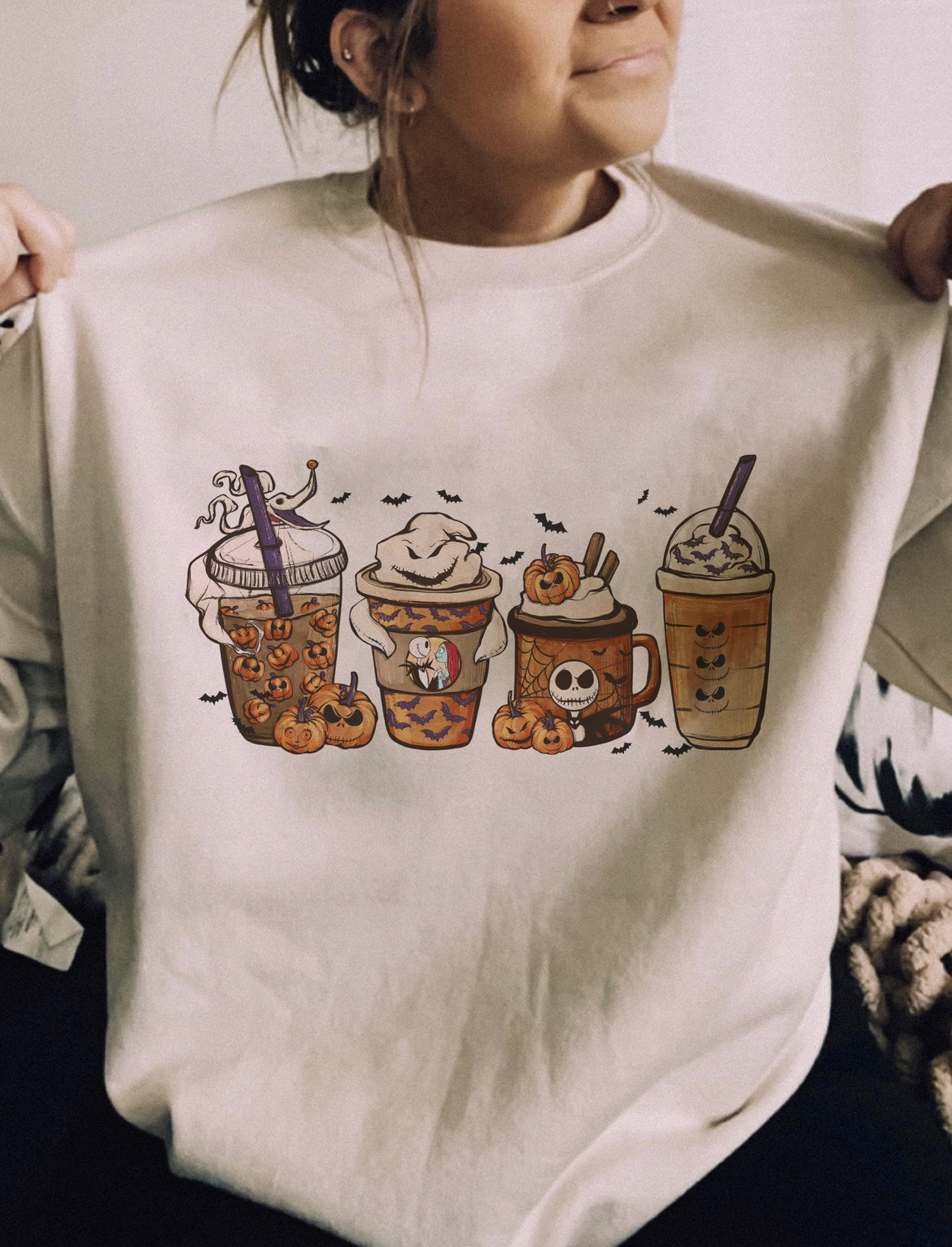 Pumpkin Nightmare Jack Skellington Fall Coffee Crewneck Sweatshirt