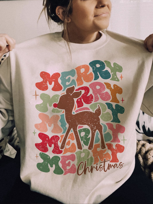 Merry Christmas Reindeer Crewneck Sweatshirt