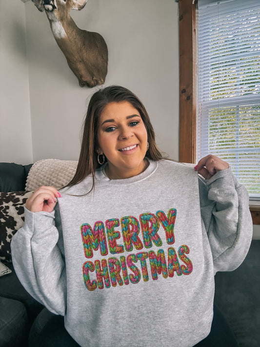 Merry Christmas Faux Crochet Multicolor Yarn Stitch