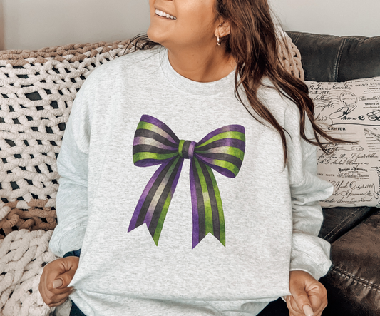 Green Purple Striped Bow