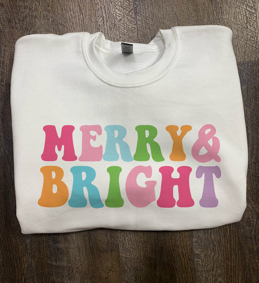 Retro Whimsical Merry & Bright - Crewneck Sweatshirt